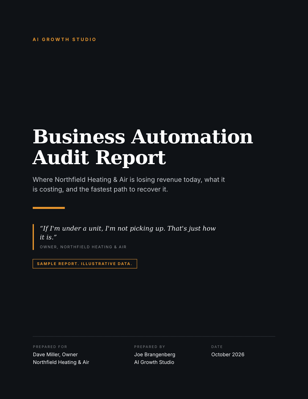 Cover of the illustrative Northfield HVAC business automation audit report